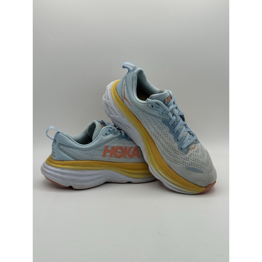 Hoka Women's Running One One Bondi 8 Running Shoe 9 B Summer Song Blue Yellow - Picture 9 of 14